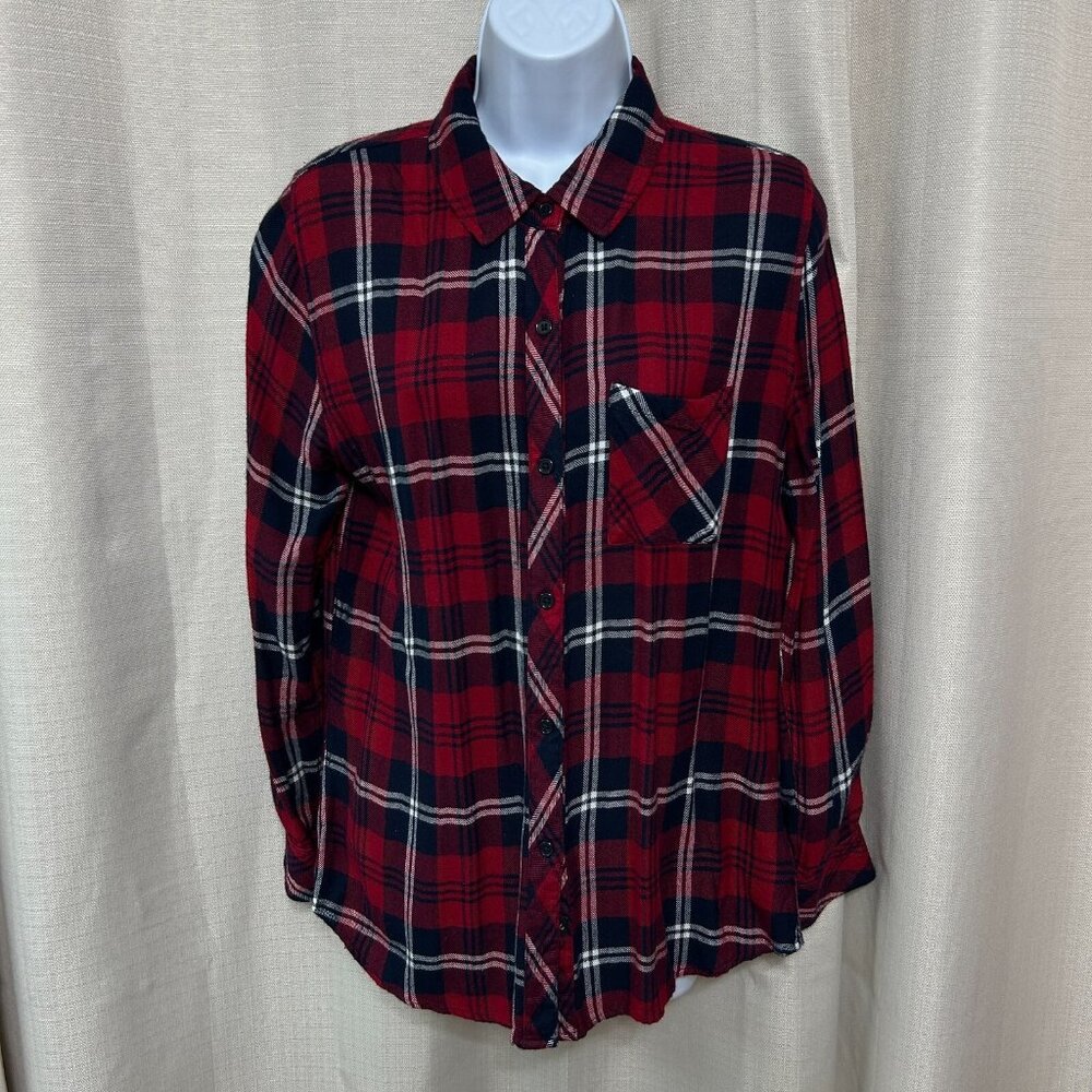 Rails Hunter Long Sleeve Button Up Shirt Women's Size Small Red Navy Plaid